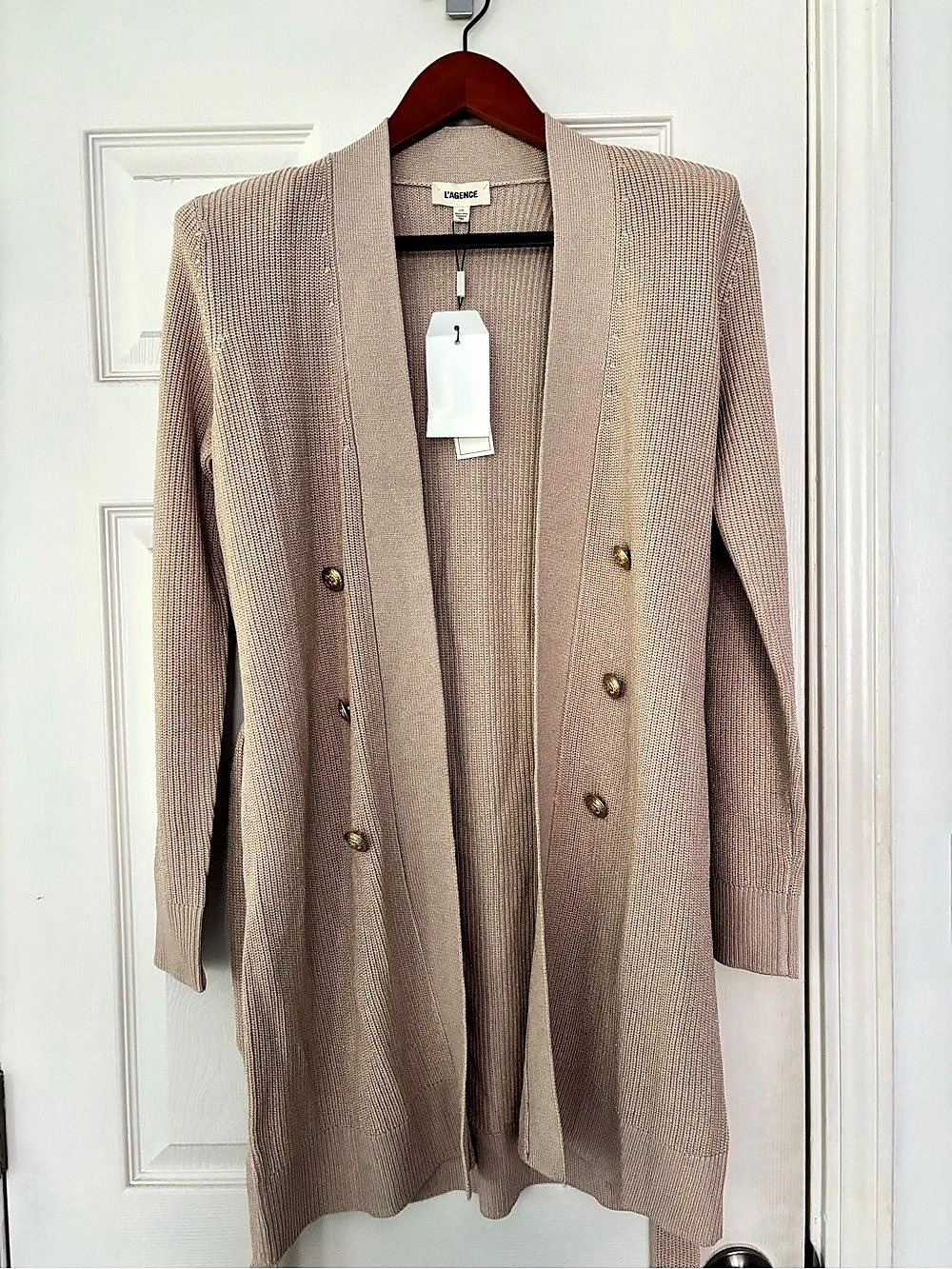 L'AGENCE Noe Double-Breasted Rib Cardigan Brown Medium